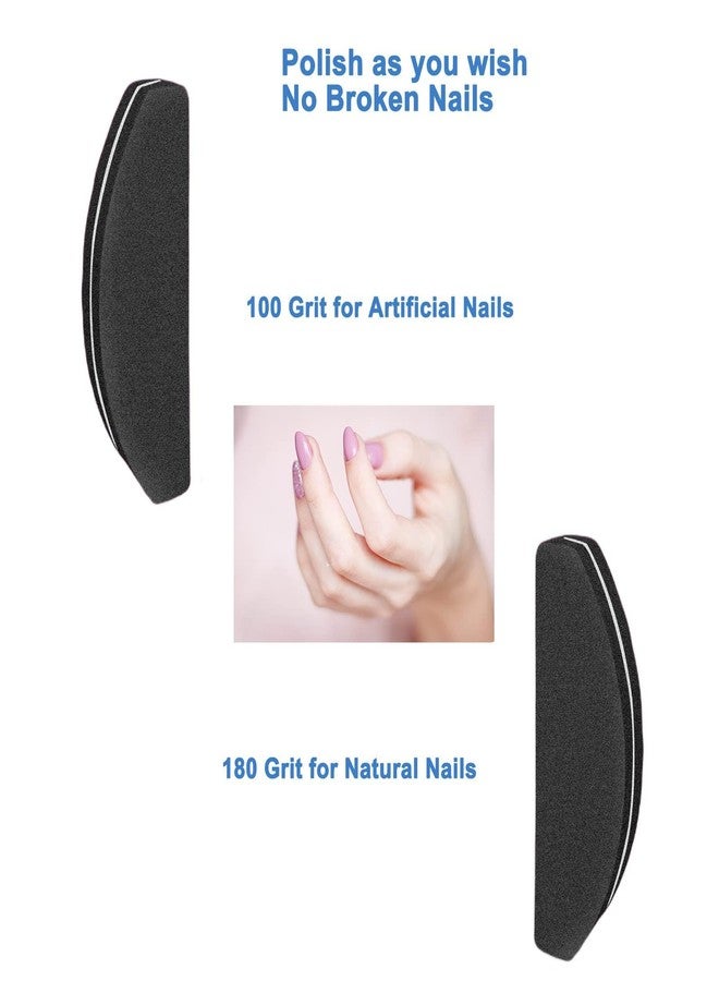 GigaGround 20 PCs Nail Buffers, Double Sided Nail Files Buffer Blocks 100/180 Grit Portable Washable Sanding Buffing File Arc Shape (Black) - Image 2
